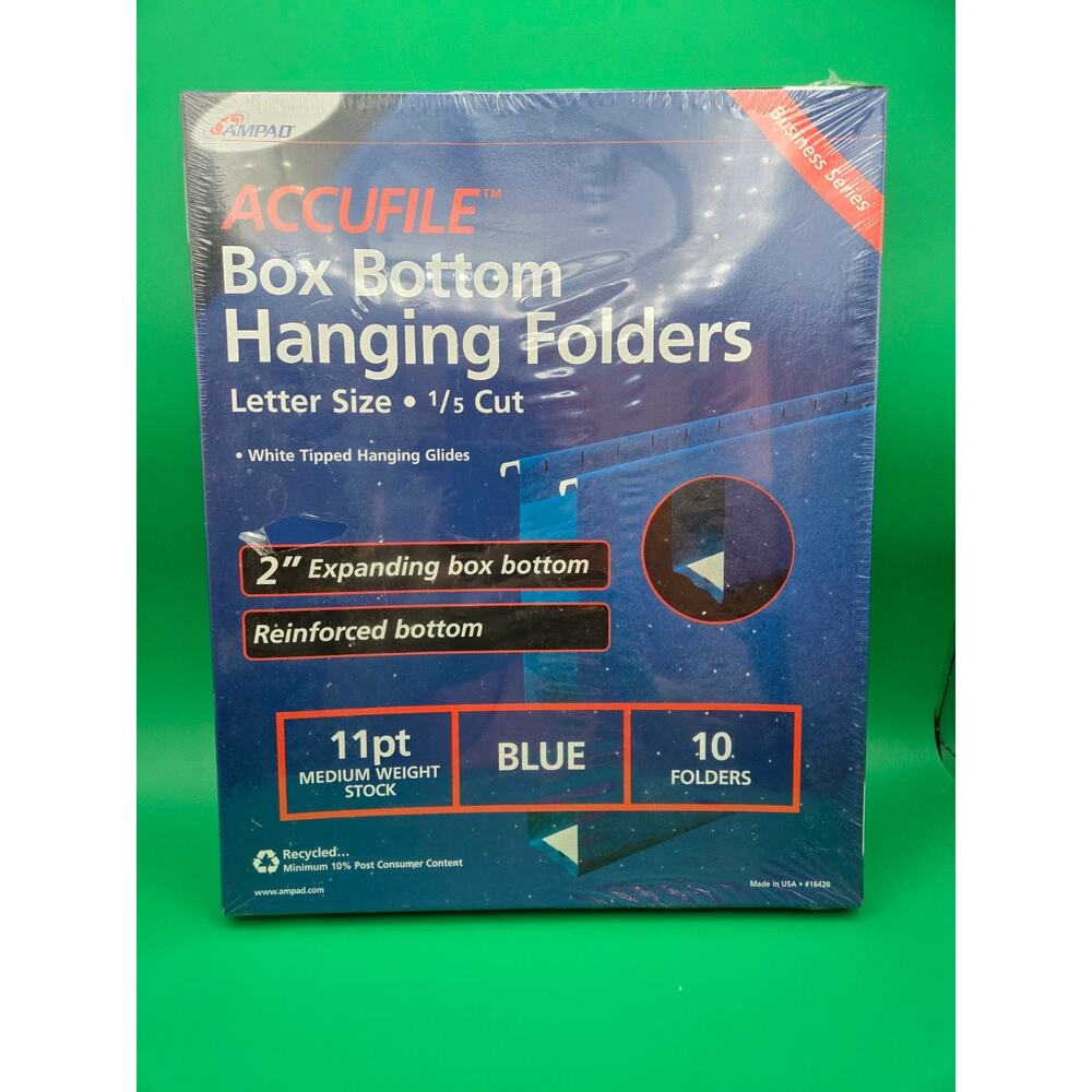 Accufile: 10 Pack - Box Bottom Hanging Folders- Letter Size - 2" Bottom - Blue